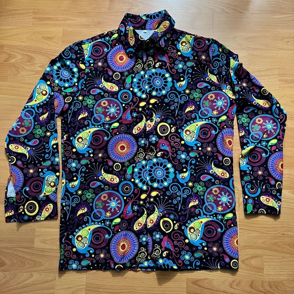 Men's Shirt Casual Tops Colorful Nightclub Blouse Long Sleeve Large - Picture 1 of 5